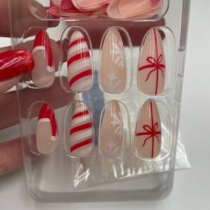 Festive Red and White Press-On Nails